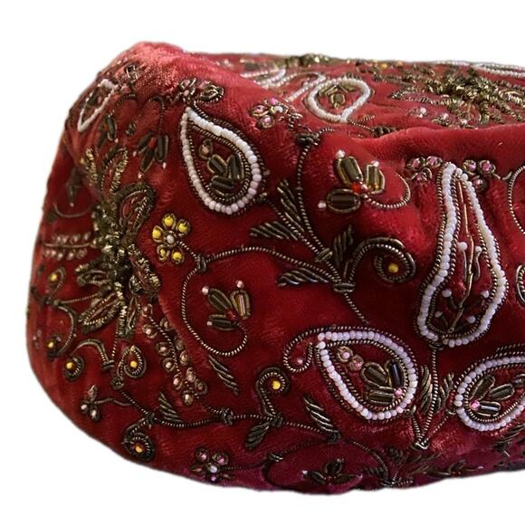 Evelyn Varon Velvet Beaded Pillbox Hat 1950s Cocktail Turban Floral Union Vtg - Picture 13 of 15